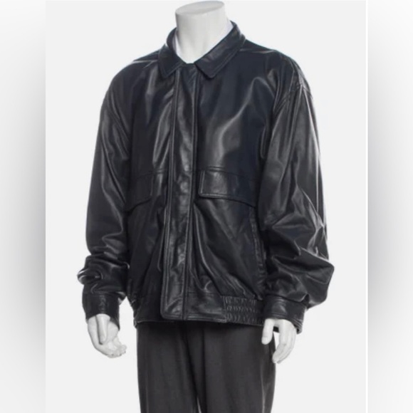 Black Kidskin Goat Leather Bomber Jacket XL - Picture 4 of 11